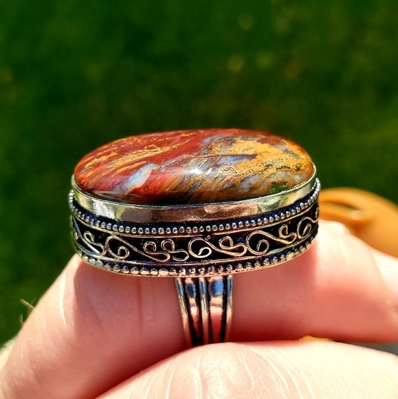 New Oversized Seam Agate 925 Silver Statement Ring. - Picture 4 of 16